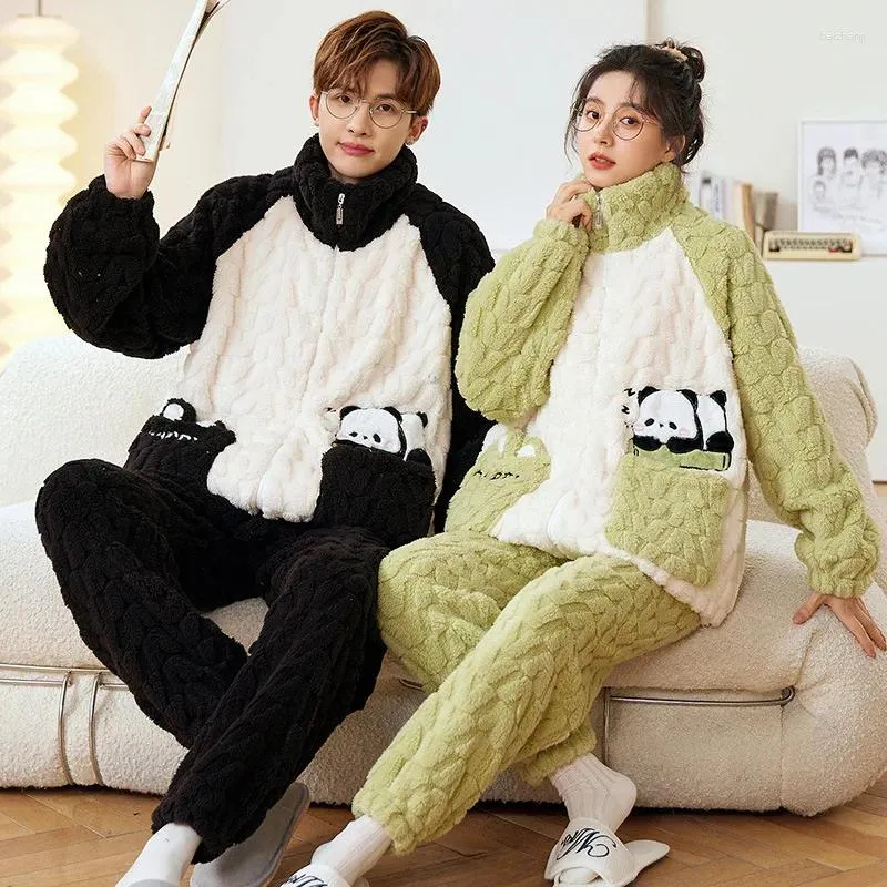 Herren Nachtwäsche 2024 Kapuzenpaar Pyjamas setzt Männer Frauen Winter Pyjama Cartoon Korean Homewear Weich warmes Pijama Hoodies