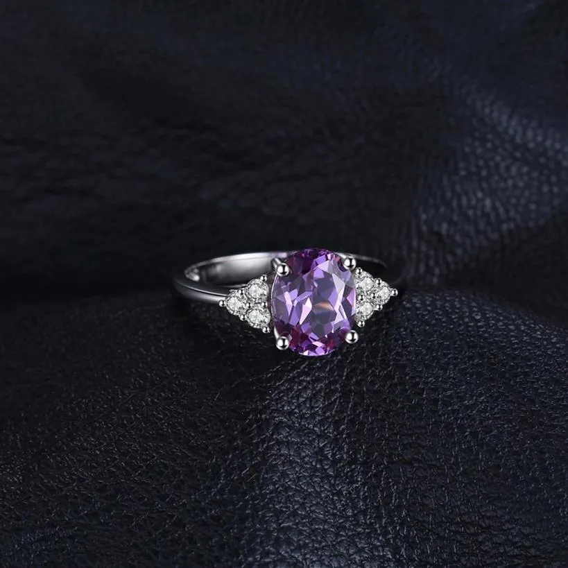 Jewelrypa 3CT作成アレクサンドライトサファイアリング925女性婚約指輪銀925ジェムストーン258aのためのスターリングシルバーリング