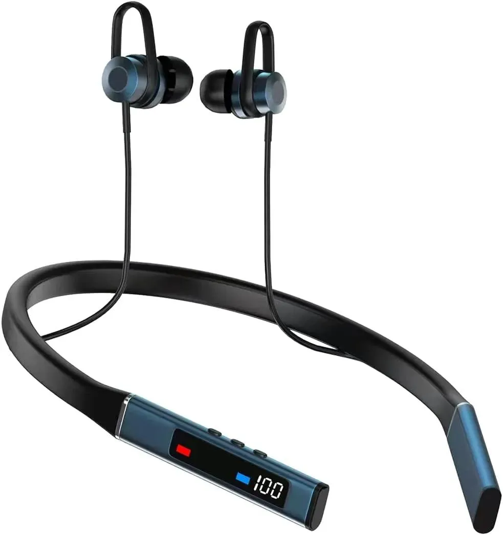 Écouteurs montés sur le cou, écouteurs de sport sans fil Bluetooth, amplification des basses, isolation du bruit intra-auriculaire, tour de cou magnétique, Bluetooth He