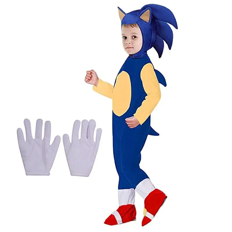 Sonic Anime The Costume Kids Game Hedgehog Play Jumpsuit Halloween Cosplay Suit Skicka vita handskar tillbehör