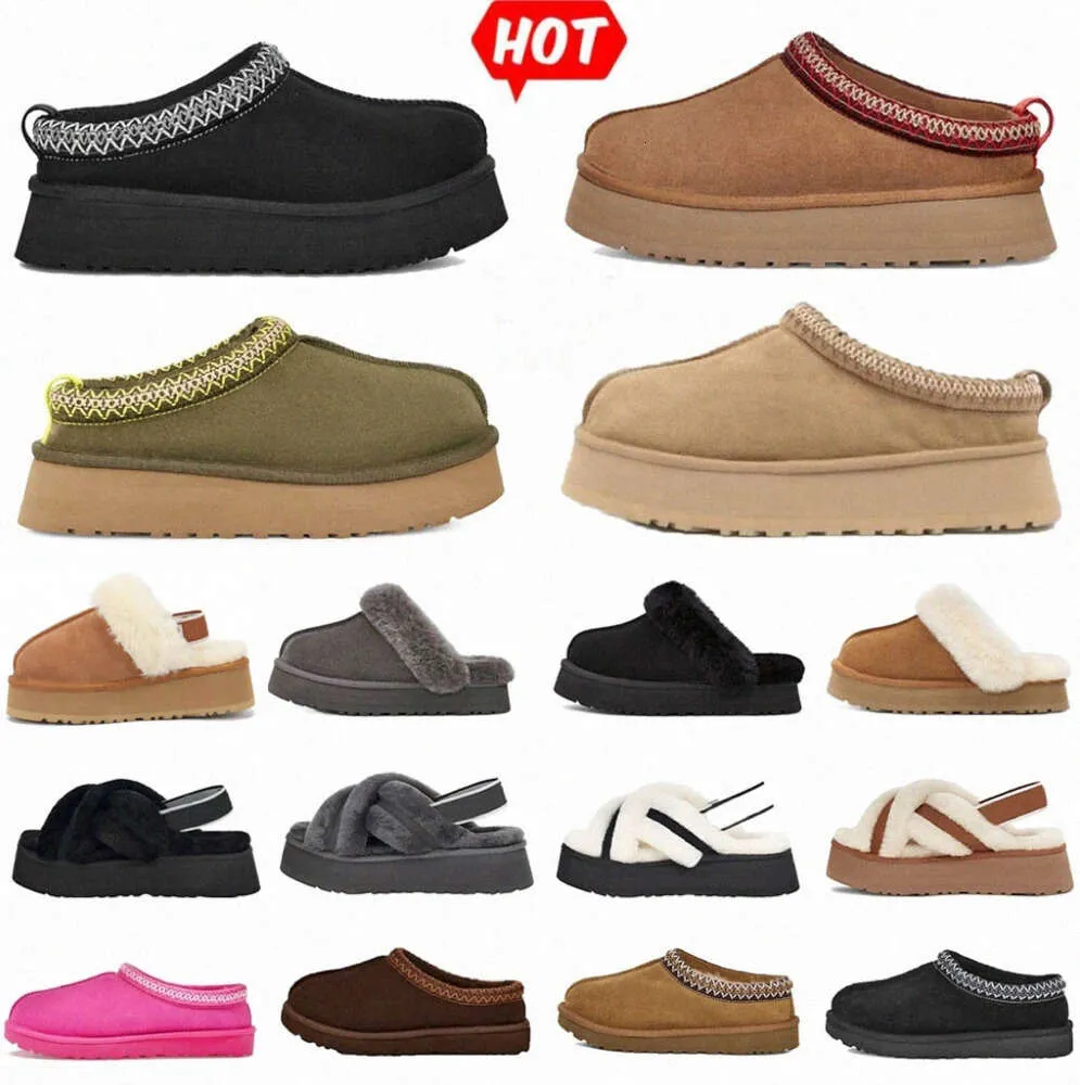 2024 BOTAS TASMAN Designer de castanha de pele de carneiro Tazz Botas Mulheres Austrália Ultra Mini Plataforma Slide Bot Snow Winter Slippers Disqopcu# Uggsity267