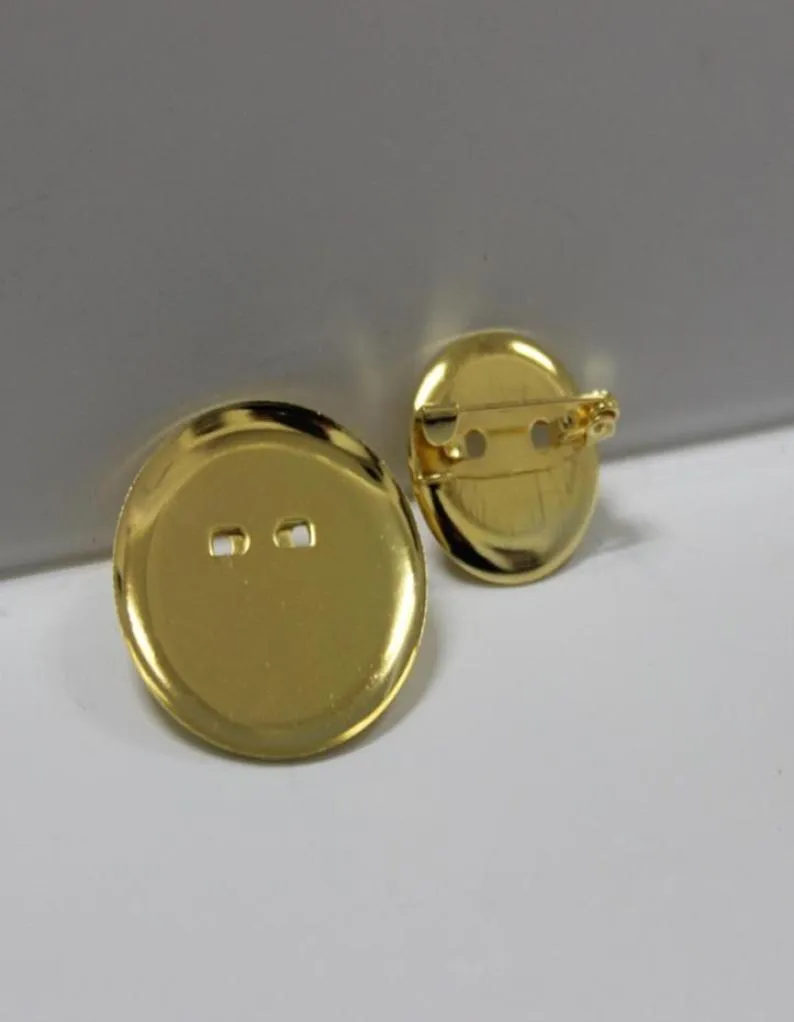 200pcslot 20mm 30mm Gold Iron Disc Shaped Brosch Base With Pins DIY Jewelry Finds Accessories2860155