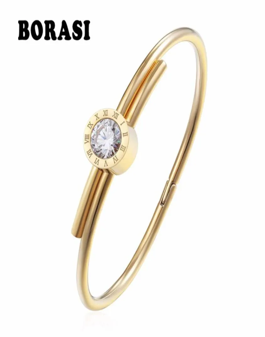 BORASI Edelstahl Brief Armbänder Armreifen Für Frauen Charme Armbänder Gold Farbe Kristall Schmuck Für Valentinstag Geschenk5361985