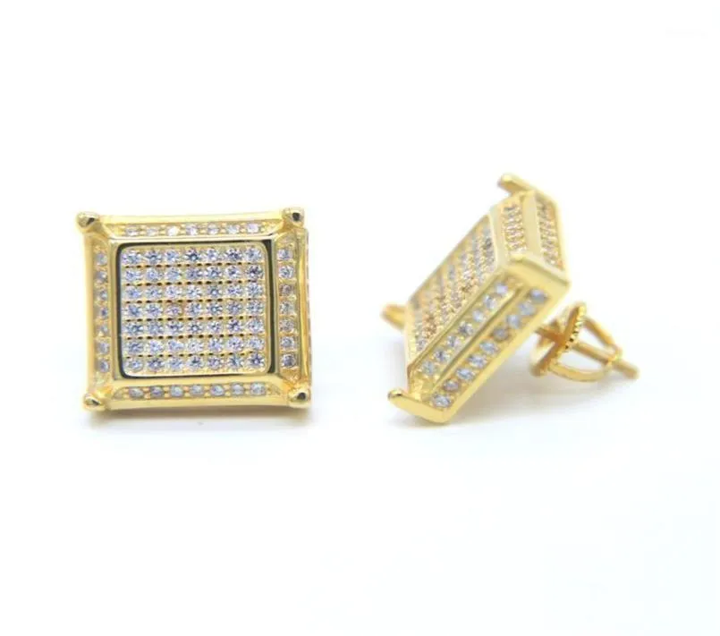 Haute qualité Hip Hop Bling femmes hommes bijoux 925 argent vis carré Micro pavé Cz Cool garçon Earring244A8358186