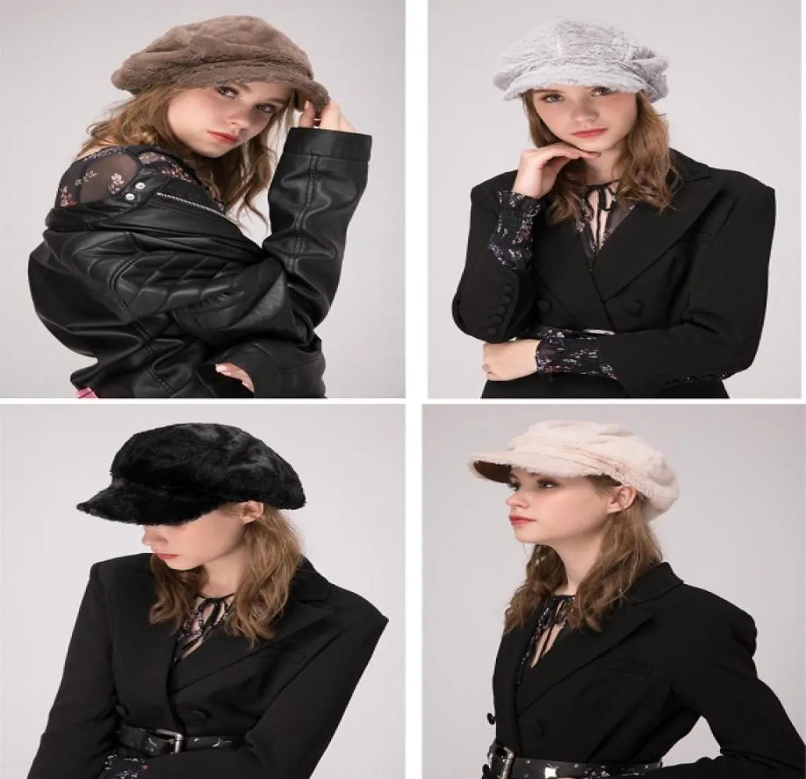 Stand Focus Dames Imitatiebont Cabbies Gatsby Krantenjongenshoed Cap Dames Mode Stijlvol Winter Warm Thermisch Zwart Bruin Beige Grijs3867178