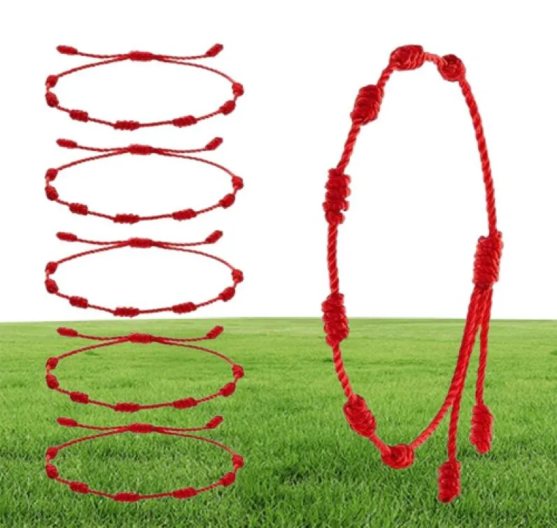 Bedelarmbanden 24 stuks 7 knopen rode draad armband voor vrouwen mannen geluksamulet en vriendschap handgemaakte gevlochten touw polsband sieraden 5102557