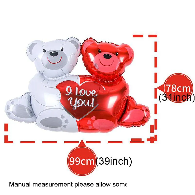 Parti Dekorasyonu Seni Seviyorum Bear Balons Heart Valentines Set Dekor Karikatür Mutlu Yıllar Günü Düğün Folyo Balon Yıldönümü GIF DHZPO