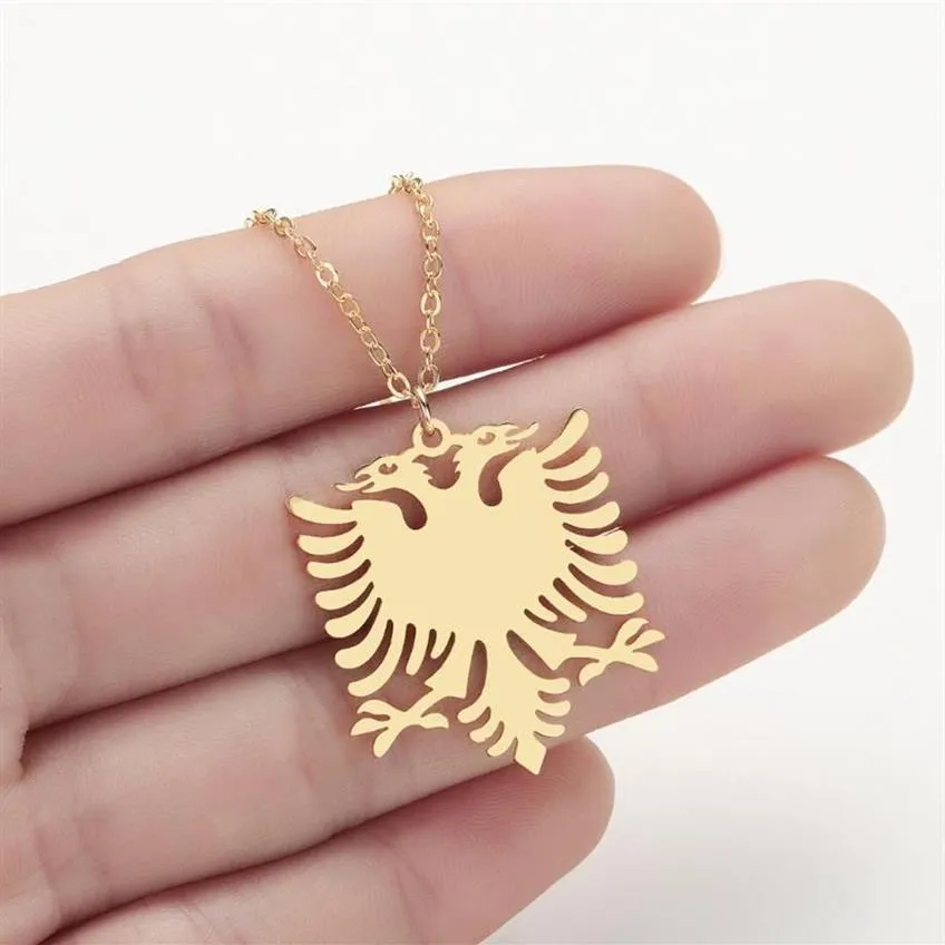 Chains Fashion Albanian Eagle Stainless Steel Necklace For Women Men All-match Clavicle Chain Personality Pendant Jewelry Wholesal228F