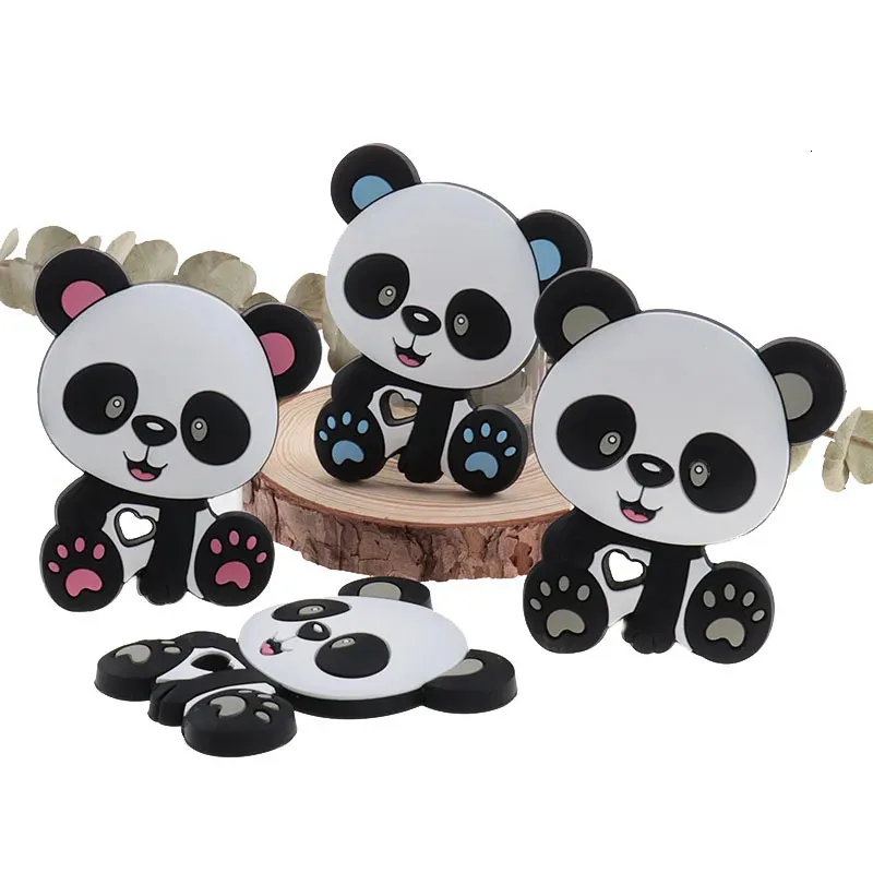 FKISBOX 20st Silicone Panda Baby Teether BPA Free Animal Born Tingeing Ting Chewable Tooth Care Pendant Dusch Toys Bear DIY 231225