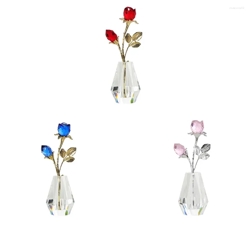 Decorative Flowers Crystal Rose Figurine With Silver Pole - Elegant Gift For Any Occasion Two Blue Roses Premium Quality Pink Rod