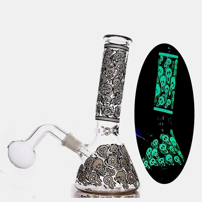 Hookah Skull Glow in the Dark Beaker Bongs Glass Water Bongs Hookahs Beaker Water Pipe Heady Recycler Ashcatcher Bong With Downstem Oil Burner Pipe