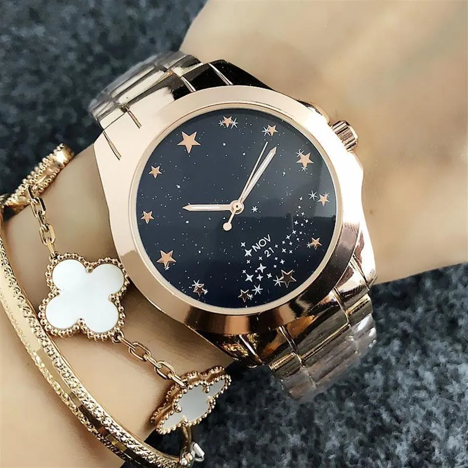 Matche de bracelet de la marque Fashion pour la femme Star Star Star Style Steel Metal Band Quartz Watchs Tom6501-1 2875