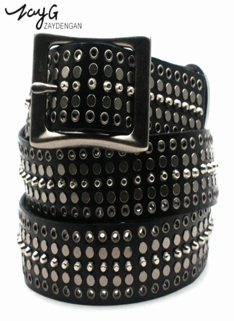 Zayg Punk Leather Man and Woman Belts Metal Rivets白い黒い本物の革ベルトファッションピンバックルストラップ3798973