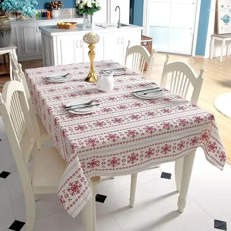 Table Cloth Simple Polyester Cotton Imitation Red Snow Christmas Tablecloth Printed Coffee Cover Rectangular Mesa
