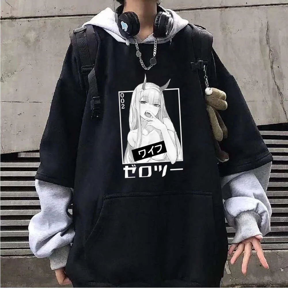 Sıfır iki sevgilim franxx kapüşonlu sweatshirts anime hoodie sokak kıyafeti cosplay sweatshirt baskı büyük boy hoodies kadın erkekler