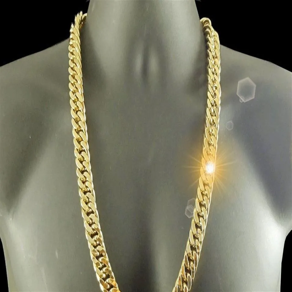 18 K Geel G F Gold Chain Solid Heavy 10mm XL Miami Cuban Curn Link Necklace269Z