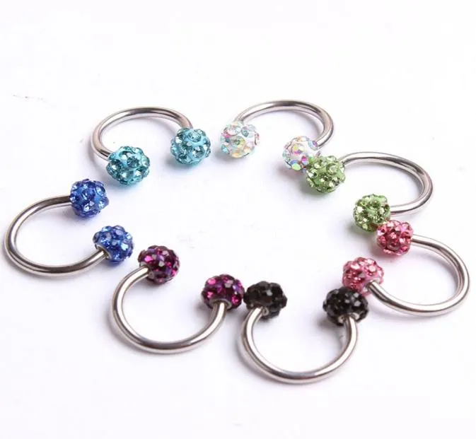 Nose pin N26 30pcs Mix 10Colors Body Piercing Jewelry Shamballa Disco Ball eyebrow ring Nose ring7798522