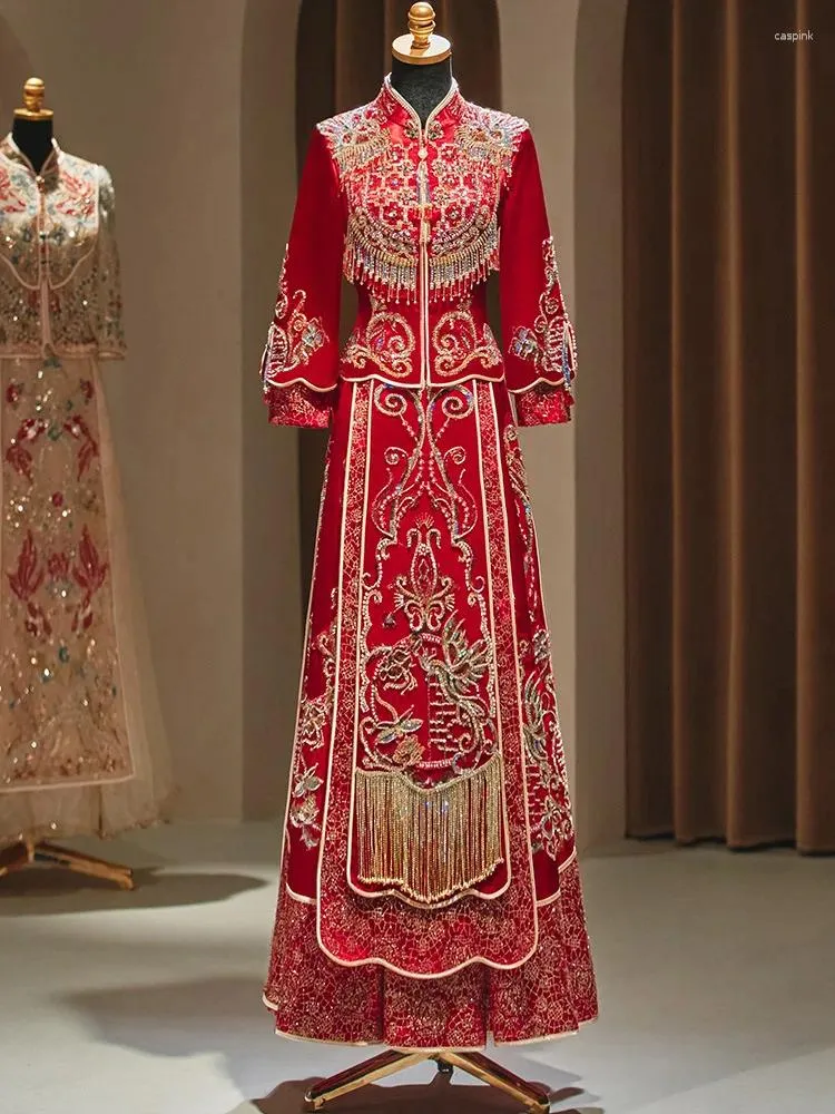green emerald velvet dress Red Traditional Chinese Dress