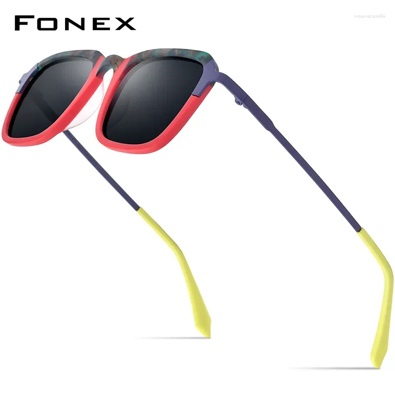 Sonnenbrille FONEX Bunte Acetat Titan Polarisierte Männer 2023 Einfache Mode Quadrat UV400 Sonnenbrille Frauen Shades F85786T