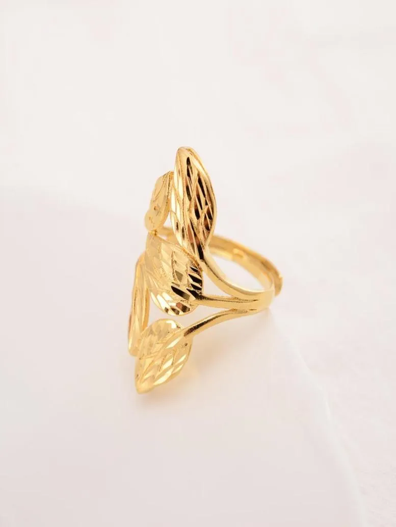 18 K Solid Fine Gold Filled Leaf Big Wide Ring Hollow Mönsteröverdrivning Design Finger Advanced Sense Rings Women Girls Party4806879