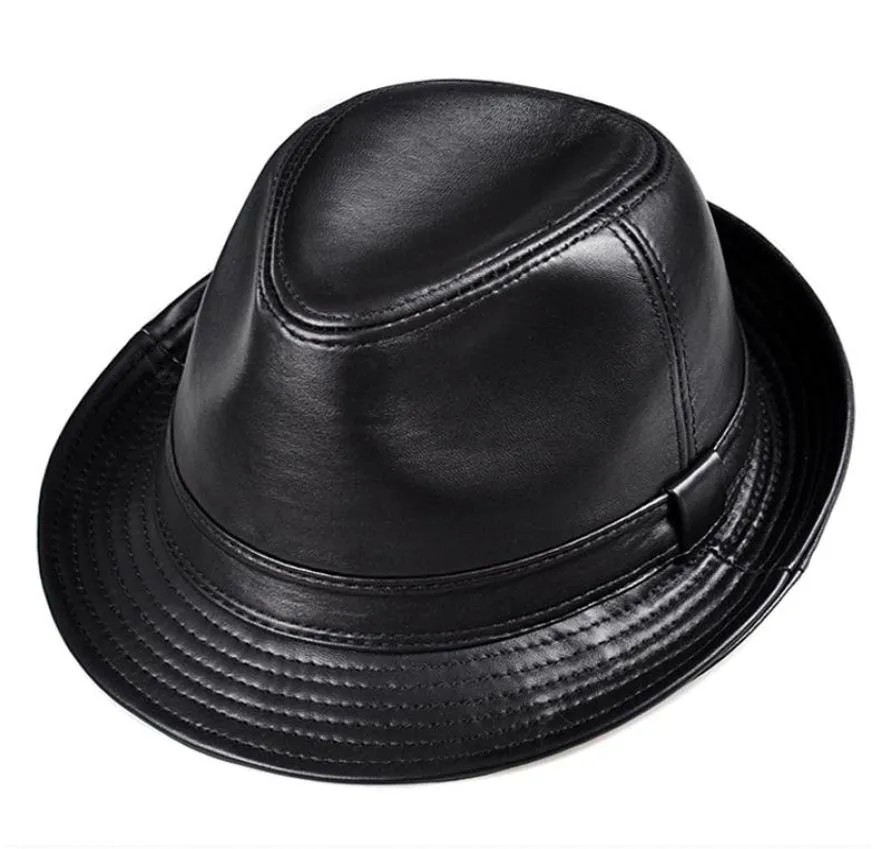 Winter Genuine Leather Wide Brim Stetson Fedoras British Hats For MenWomen Gentman Black 5561cm Fitted Jazz Hip Gorras4393695