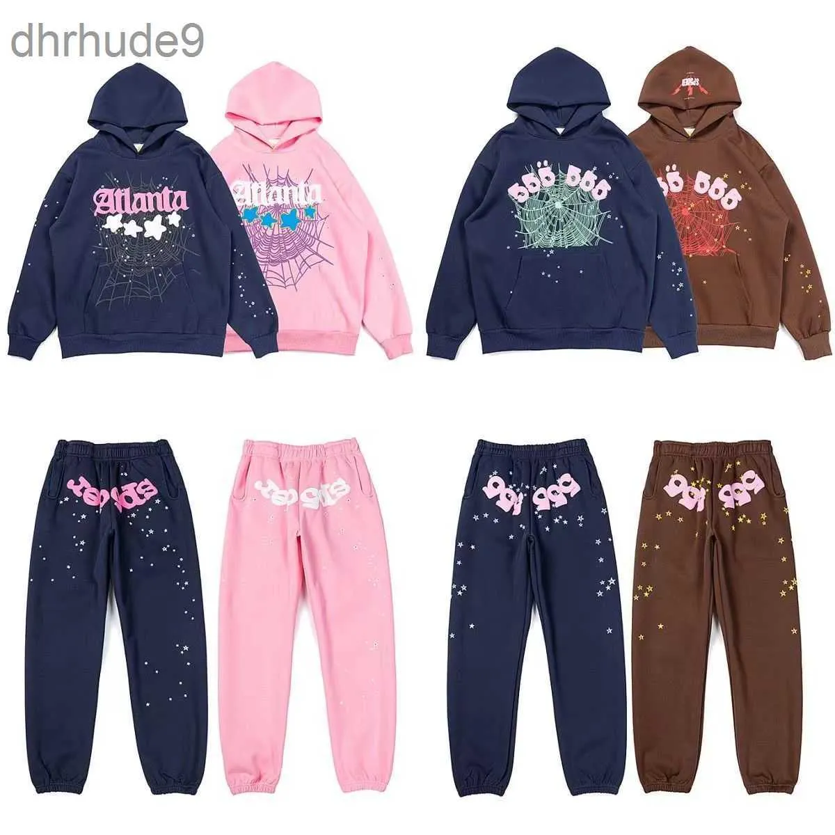 Sweat à capuche en gros bon marché Young Thug 555555 Angel Pullover Pink Red Sweat à capuche Pantalons Men Sp5ders Imprimée Sweats Shirts Top Quality De nombreuses couleurs D1GS