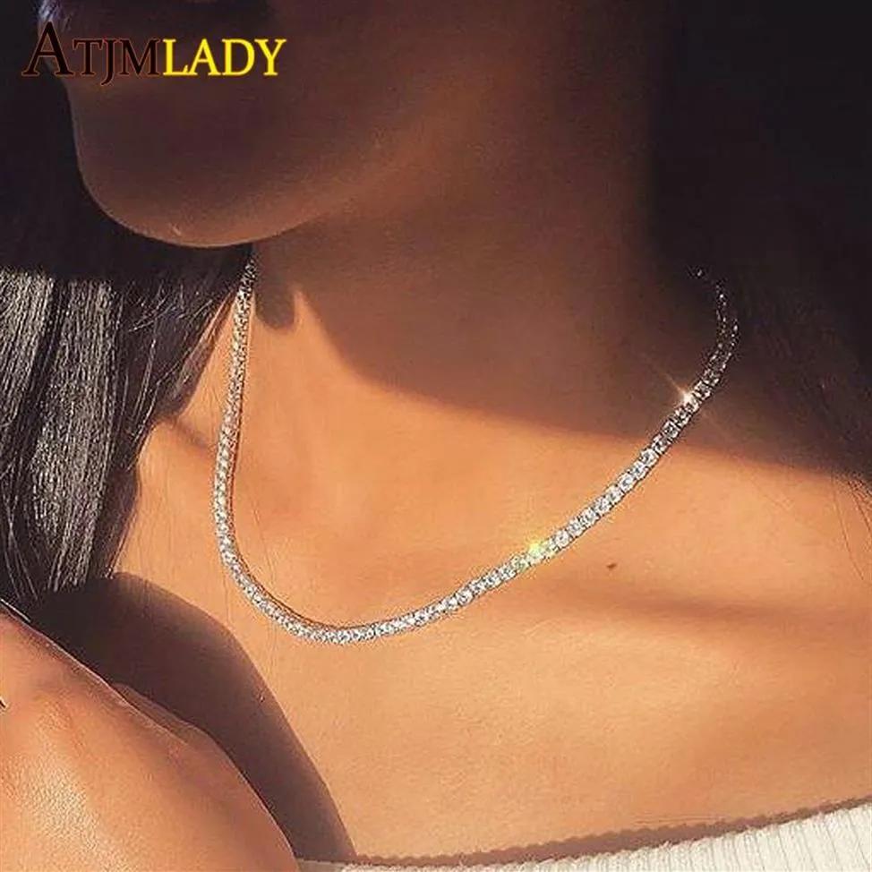 Collana da tennis da 4 mm CZ Promozione Lady Luxury Bling CZ CHOKERS PENDANTE 1 ROW Wedding Wedding Sexy Tennis Women 09279S