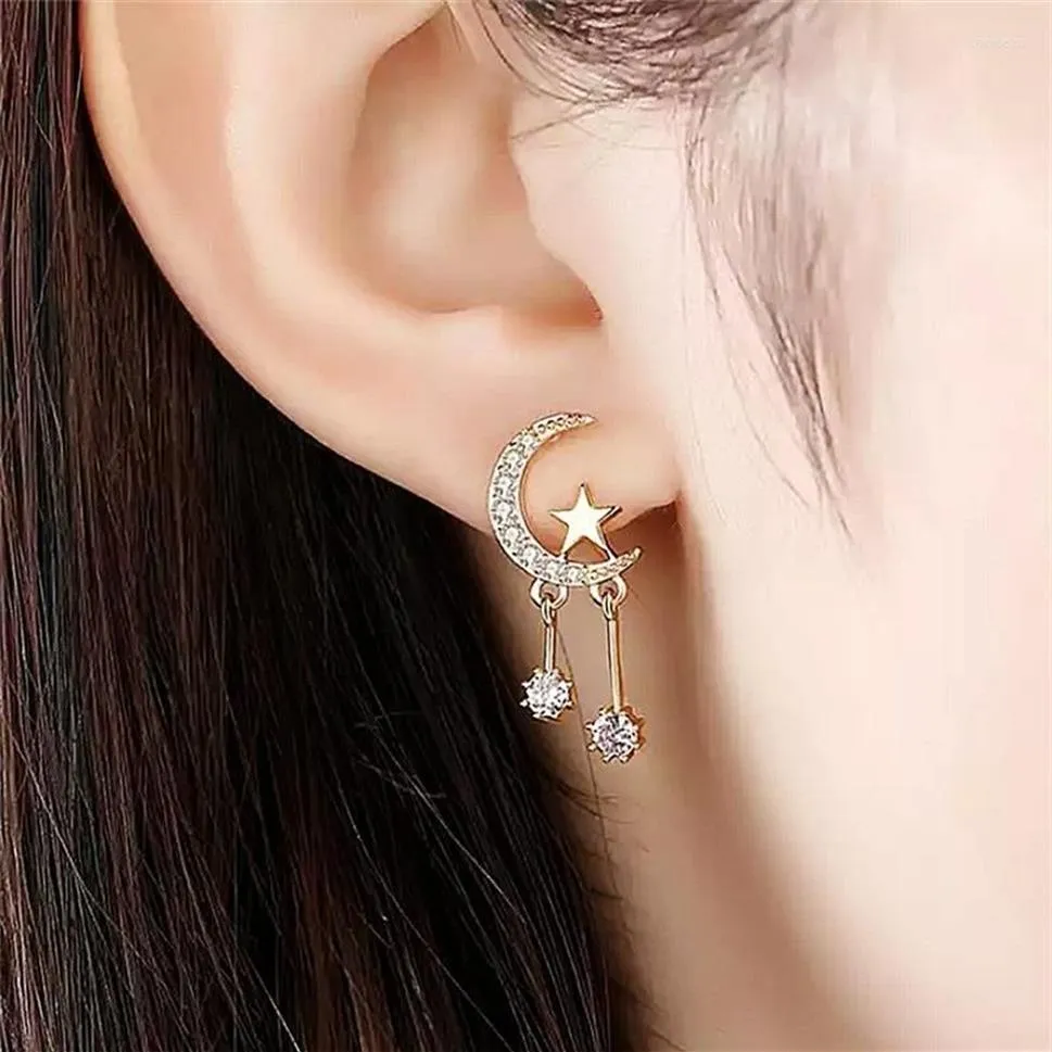 Boucles d'oreilles en verrouillage Lune étoile Pilater pour les femmes coréennes de mode coréen zircon