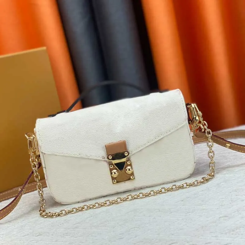 Luxurys Handtaschen Designer-Tasche Hochwertige weiße Canvas-Umhängetaschen Frauen East West Geldbörse Goldkette Umhängetasche M46279 M46595