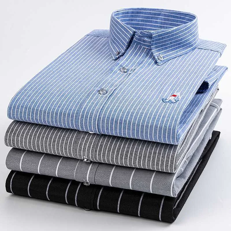 Spring Paul Embroidered Shirt Men's Casual Striped Fashion Light Business Long Sleeved