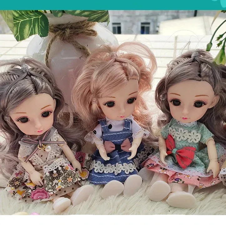 새로운 16cm BJD Doll 12 모바일 플러스 1/12 DIY 소녀 드레스 업 3D 눈 미니 인형 장난감 및 드레스 어린이 패션 소녀 선물 231225