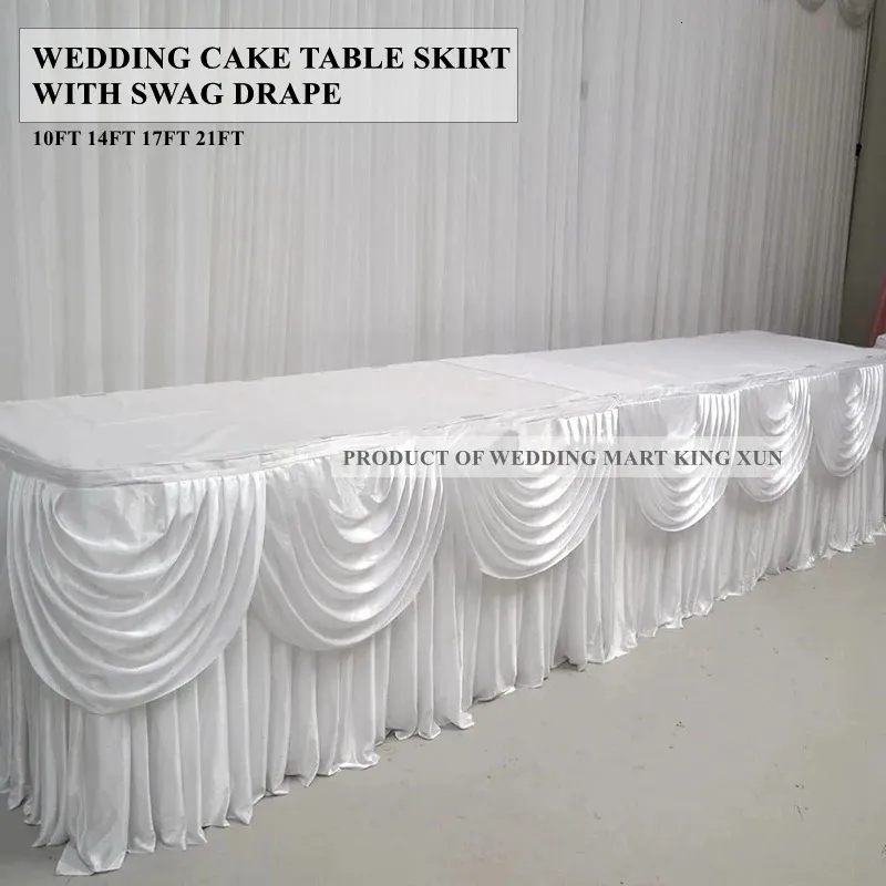 Sky Blue Ice Silk Table Kjol inkluderar Top Swag Drapery Banquet Wedding TablateKloth kjol Event Party Christmas Decoration 231225