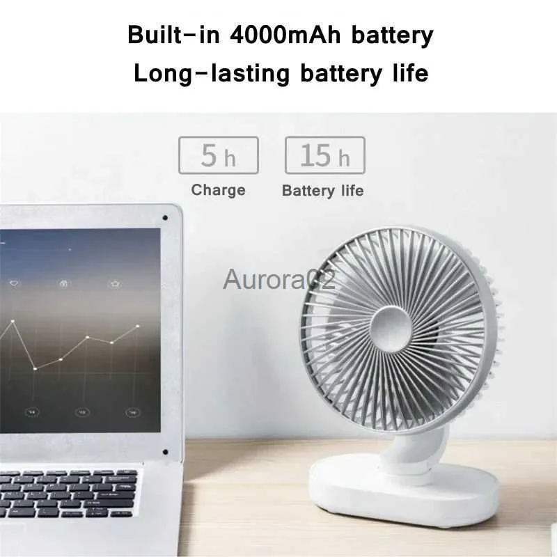 Elektriska fläktar Auto Rotation Desktop Fan 4000MAH Laddningsbar luftkylningskonditionering 4 Speed ​​Wind Silent Portable för Home Office Electric USB YQ231225