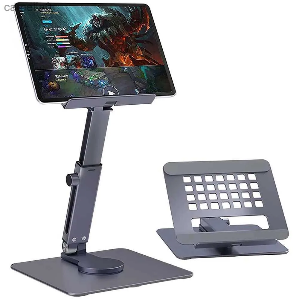 태블릿 PC 스탠드 알루미늄 태블릿 스탠드 데스크 라이저 360 회전 다중 방해 높이 조절 가능한 접이식 홀더 도크 iPad 태블릿 Laptopl231225