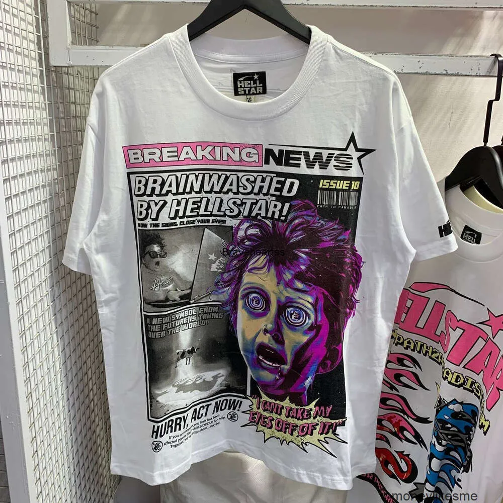 Moda kıyafetler erkek tasarımcı tees tişörtler cehennem shircing haberi amerikan kısa kollu karakter poster gevşek tişört saf pamuk tişörtler kaya hip hop üstleri