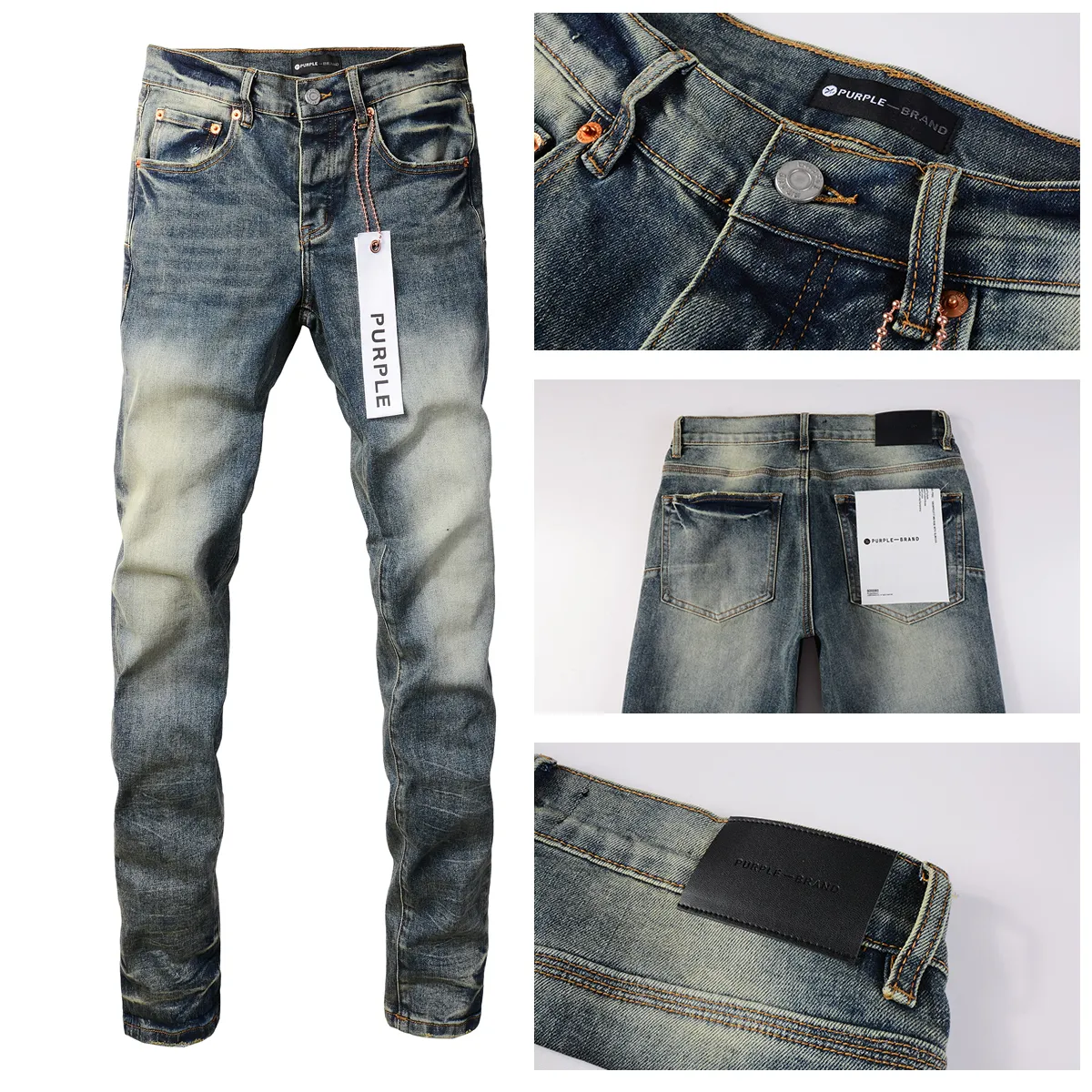 Designer-Jeans, lila Jeans für Herren, Skinny-Motorrad, trendige, zerrissene Patchwork-Luxus-Lochhose, rundum schmale Beine, lila Markenjeans im Großhandel