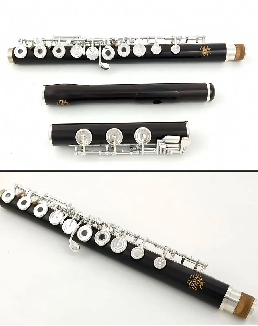 Moresky 17 buracos flauta de ebonia Open Hole Silver Plated E Key Grenadilla Wood Flute Profissional MFL-301