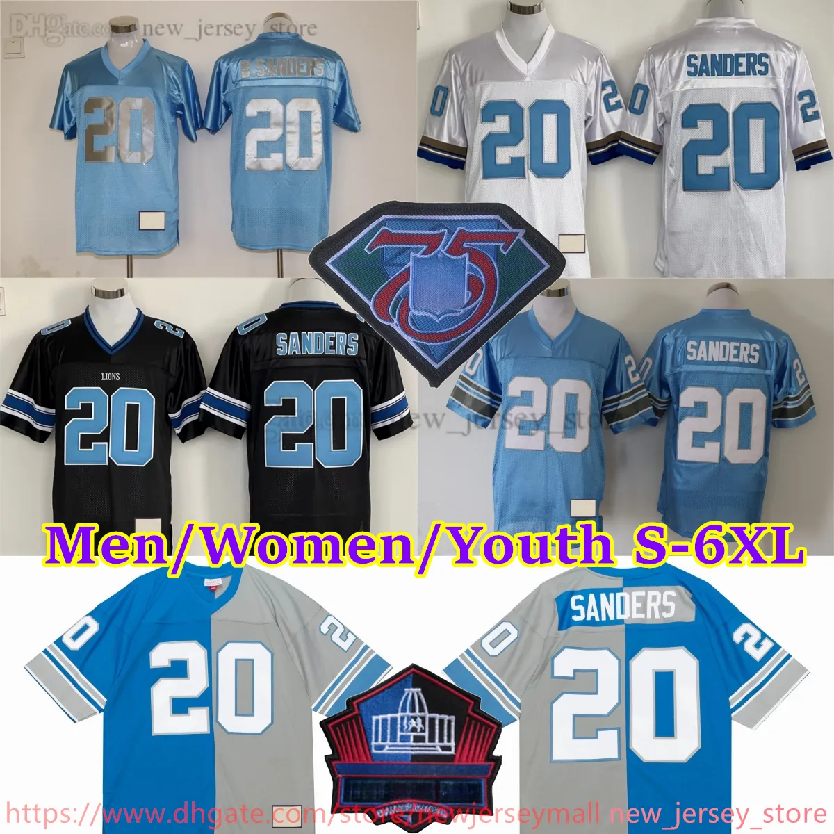 Aangepaste S-6XL Throwback Football 20 BarrySanders Jersey Vintage 1960-1999 Stitch 71 AlexKarras 84 HermanMoore 88 CharlieSanders 81 RichardLane 56 JoeSchmidt