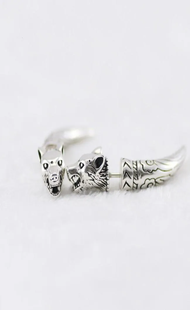 S925 sterling silver earrings Anger Forest series vintage engraved wolf head sterling silver earrings curved bottom bracket sterli1783661