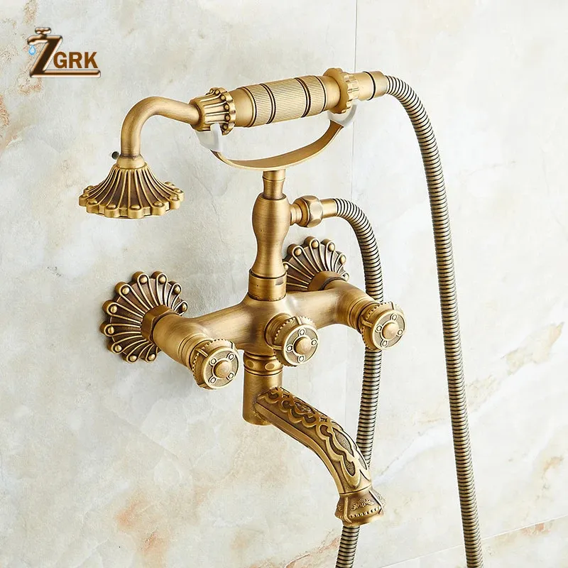 ZGRKシャワーシステムバスルーム蛇口ハンドセットブラスミキサータップトップスプレー降雨ヘッド洗浄液アンティーク231225