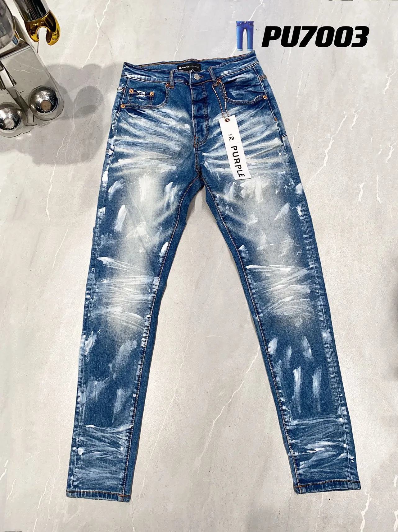 Man Jeans Designer Purple Jeans Skinny Ripped Biker Slim Steakny Pants 디자이너 스택 미국 크기 청바지 남성 트렌드 브랜드 빈티지 Pant Mens 29-40 7003