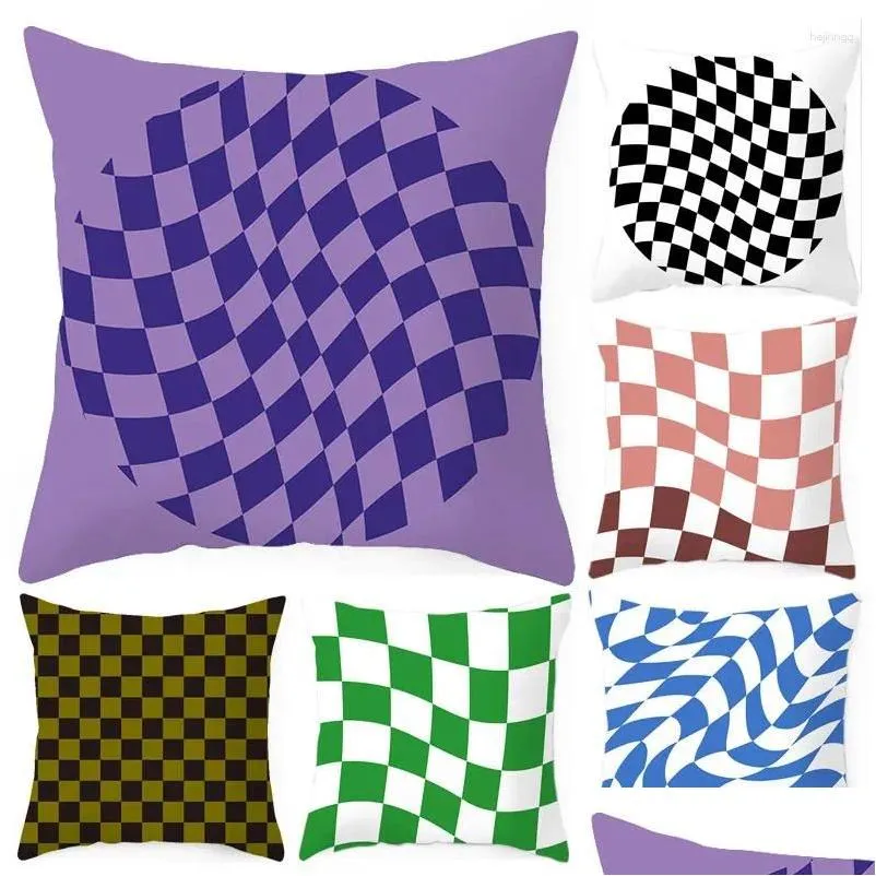 Cushion/Decorative Pillow 40/45/50/60Cm Chess Board Plaids Print S Case Bright Mticolors Geometric Floral Sofa Bed Pillowca Homefavor Dhvrz