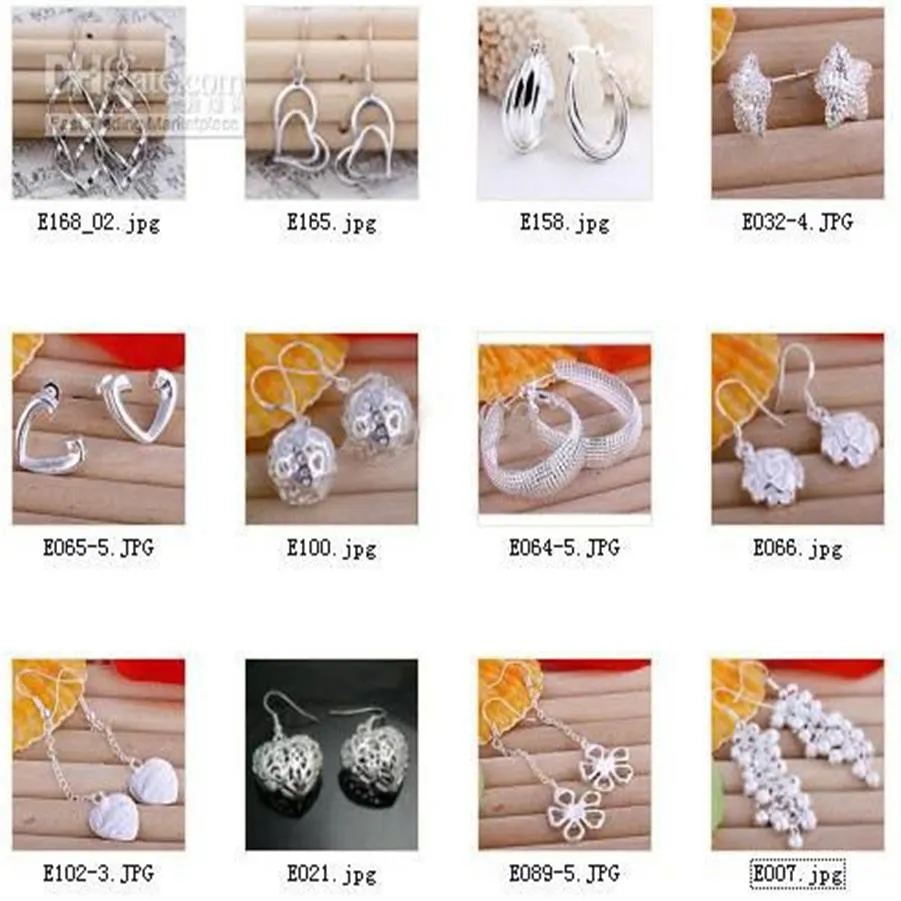 12Pair Lot smycken blandad högkvalitativ 925 Sterling Silver Drop Earrings Fashion Gift Girl Madam Jewelry2933