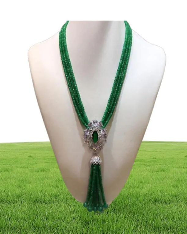 Sälj Natural Green Jade Micro Inlay Zircon Clasp Tassel Necklace Long Sweater Chain Fashion Jewelry279H6113859