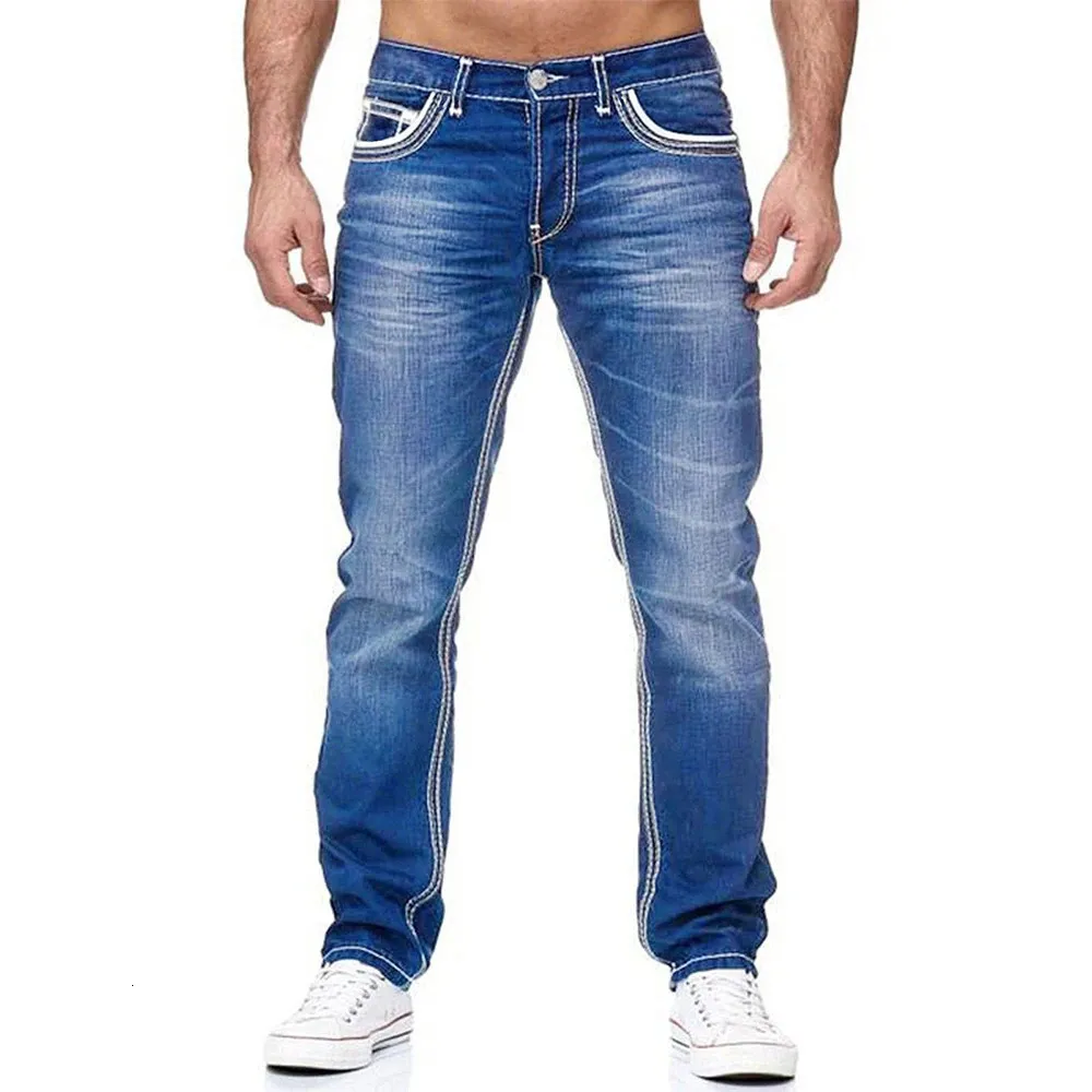 Codzienne bastic solid stretch proste dżinsy mężczyźni wąsy efekt kieszenie dżinsowe spodnie ładunkowe swobodne luźne pantelony hombre spodnie 231222