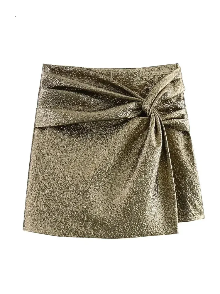 Gold pleated short skirt online