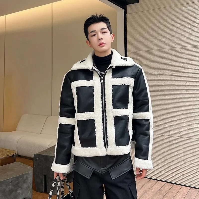 Contrast faux shop fur pu jacket