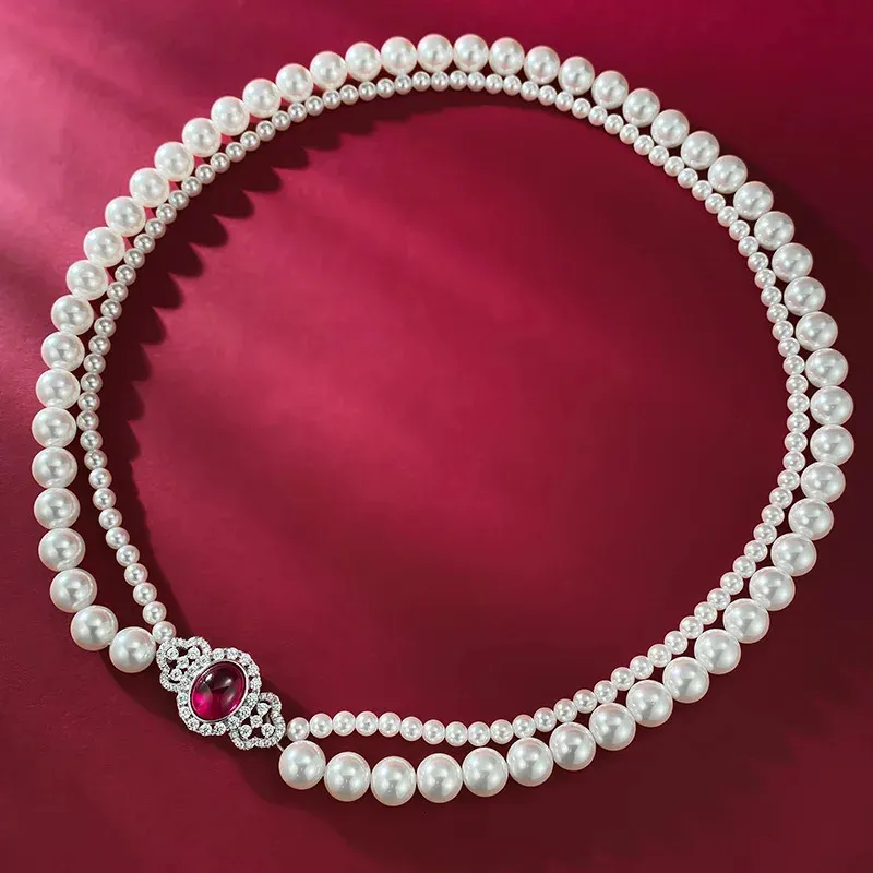 Collier de perles Fritillaria en argent S925, médaille de Jade rouge, chaîne de collier, Style luxueux et avancé, 2023, 231225