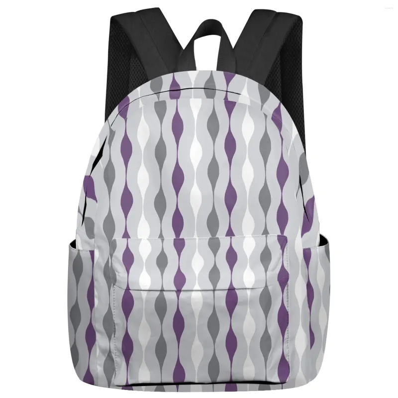 Rucksack geometrische Streifen lila graue Frauen Mann Rucksäcke wasserdichte Reiseschule für Schüler Jungen Mädchen Laptop -Taschen Mochilas