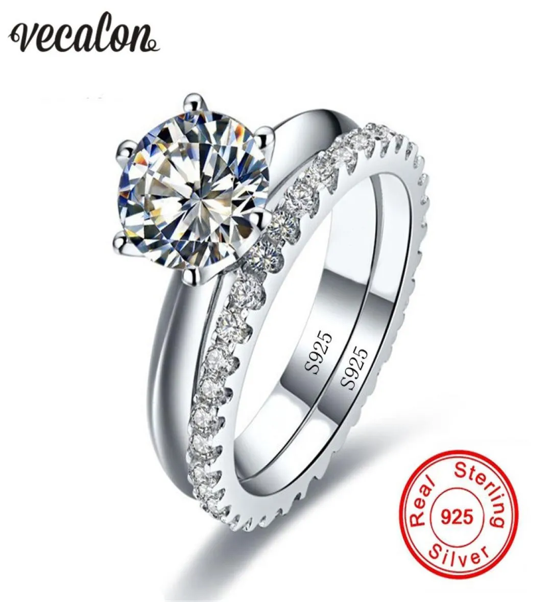 Vecalon Joyería Fina Real 925 Plata de Ley Infinito conjunto de anillos Diamond Cz Compromiso anillos de boda para mujeres Regalo nupcial7784972